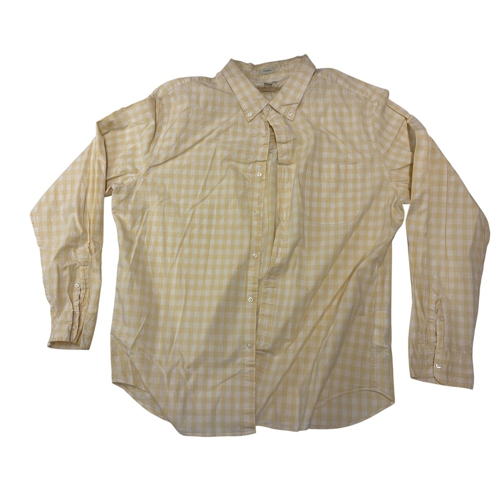 J.Crew Mens 2XL Yellow Gingham Secret Wash Organic Cotton Button Down Shirt